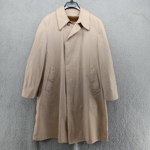 London Fog Coat Mens 42 Beige Khaki Faux Fur Lined Maincoat Button Up Trenchcoat